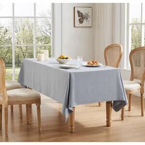 ZeeMart Basic Linen Textured Rectangle Tablecloth Chambray Blue 60 x 84”